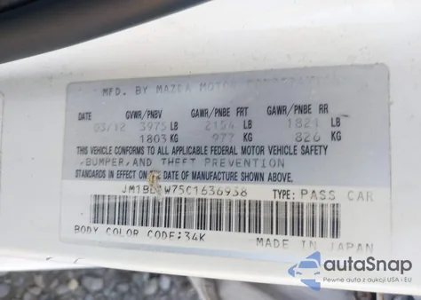 2012 Mazda Mazda3 I Grand Touring z USA, uszkodzony, nr VIN JM1BL1W75C1636938